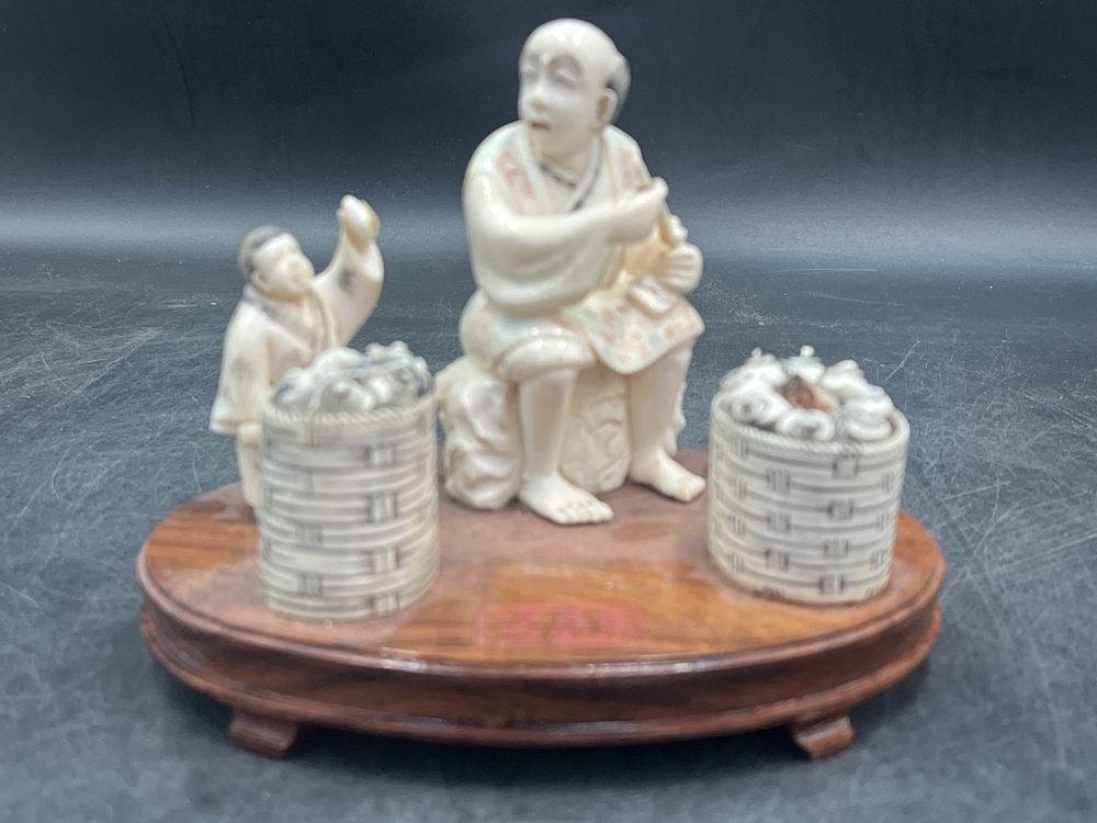 Lot 196: Vintage Carved Ivory Figures on Wood Base