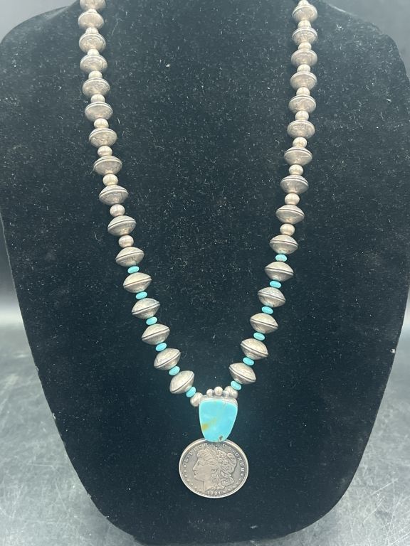 Lot 228: Vtg Navajo Old Pawn US Silver Coin Necklace