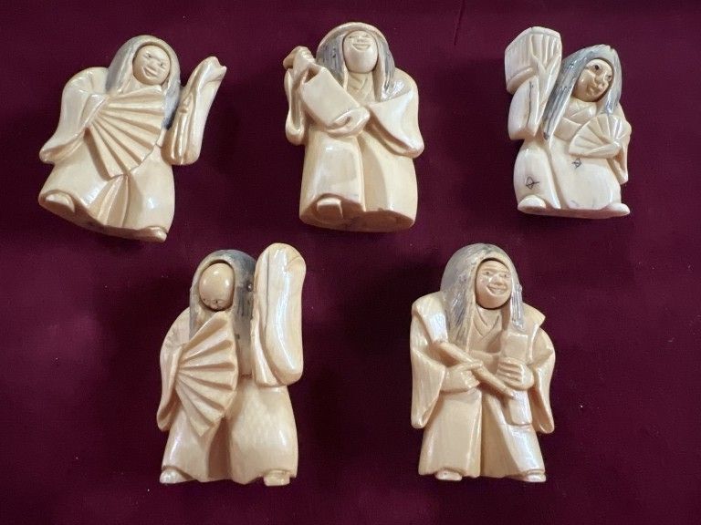 Lot 230: Vintage Carved Ivory Figures Articulating Faces