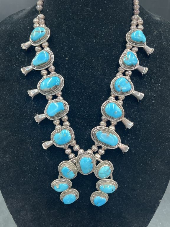 Lot 238: Sterling Classic Squash Blossom Necklace
