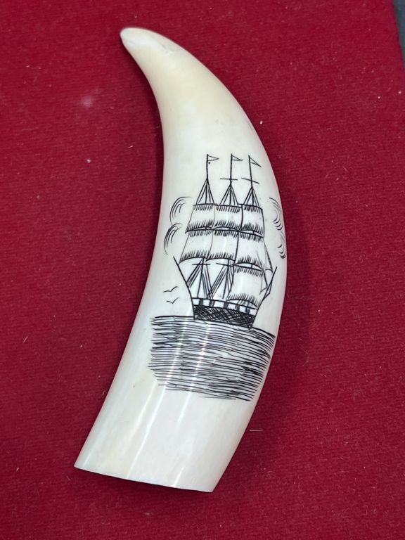 Lot 240: Vintage Scrimshaw Whale Tooth