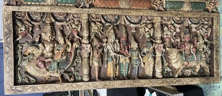 Lot 253: Vintage Asian Carved Wood Panel
