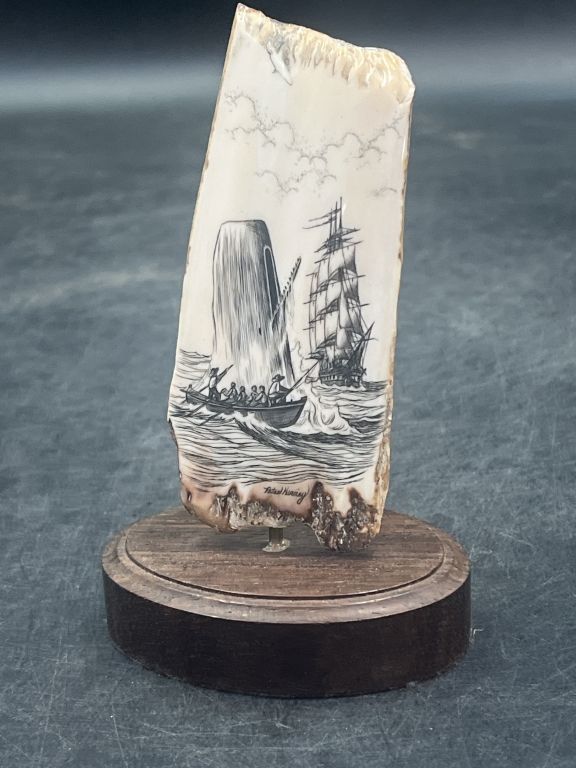 Lot 263: Mammoth Scrimshaw Ivory Carving "Peter Kinney"