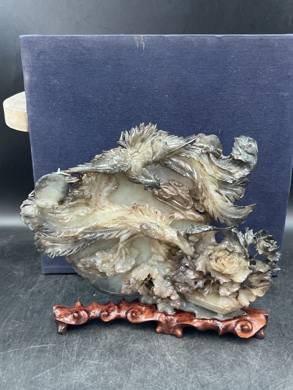 Lot 268: Vintage Carved Jade Sculpture Phoenix's