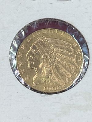 Liberty 1908 $5.00 Indian Head Quarter Eagle Gold. US Gold Coin minted 1908 to 1929. Features 