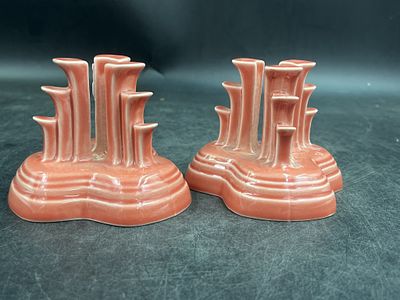 Homer Laughlin Persimmon Tripod Candleholder. Nice pair of Fiesta candleholders. Produced in 