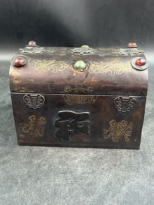 Antique Chinese Casket/Jewelry Box. Made of Jade or hard stone. and featuring dwith age, see 