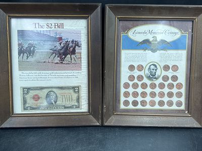 Vintage Coin Frames. One is a framed Lincoln Memorial Coinage collection set. Features Lincoln 