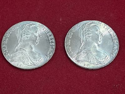 Austria Queen Maria Theresia Silver Thaler Coin. Total of 2 Austrian coins. 1780-2000 Old 