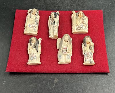 Miniature Ivory Sculptures. Total of 6 in this lot. They all have articulating faces. 