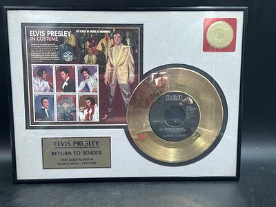 LE Elvis Presley "Return to Sender" GP Record. Neat 24kt gold plated 45 record and commemorative 