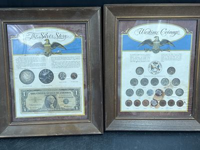 Vintage Coin Displays. One is a Wartime Coinage and the other is The Silver Story. See pictures 