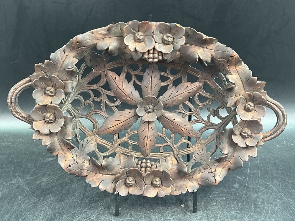 Lot 153: Antique Black Forest Carved Wood Tray