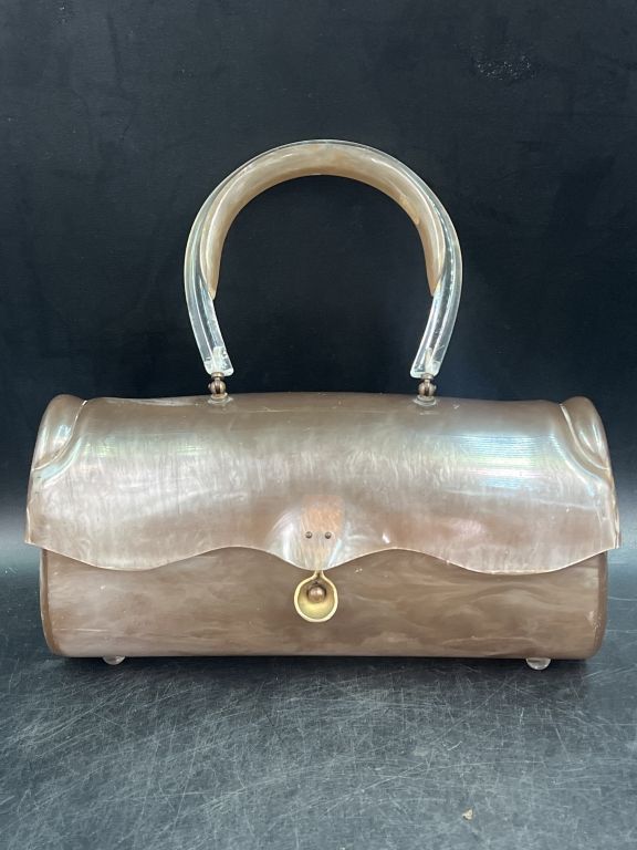 Lot 155: Antique Lucite Barrel Purse