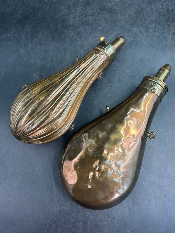 Lot 195: Antique Civil War Brass Powder Flasks