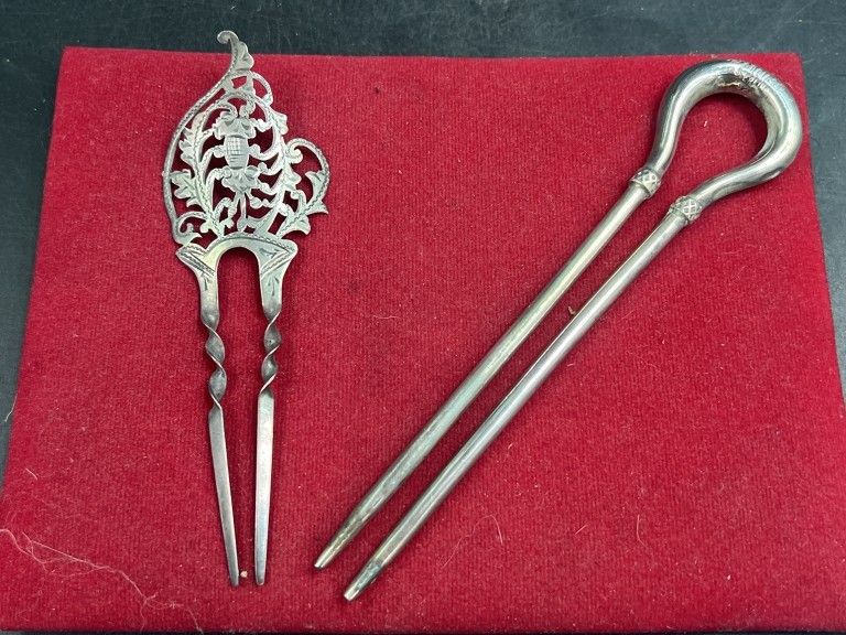 Lot 205: Antique Ornamental Hairpins Sterling Silver