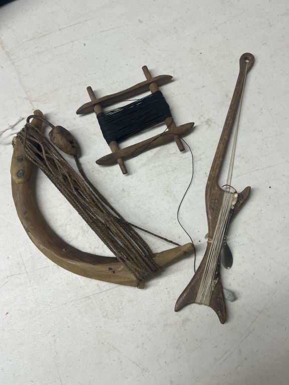 Lot 243: Antique Set of Primitive Wooden Fishing Hand Lines