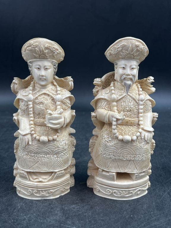 Lot 247: Vintage Ivory Chinese Emperor and Empress Figurines