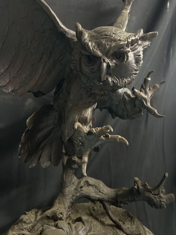 Lot 261: Bronze Owl Sculpture Signed J. Moigniez