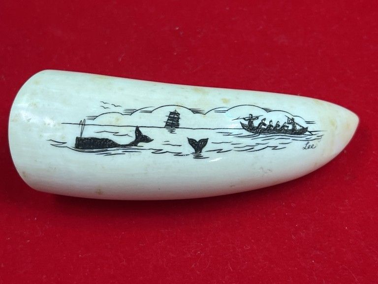 Lot 278: Vintage Whale Tooth Scrimshaw Art Carving