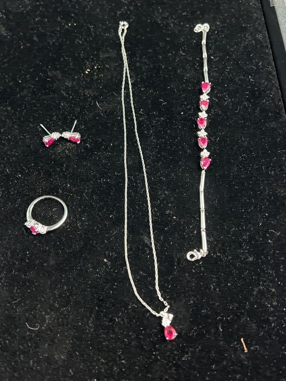 Lot 293: Sterling Garnet/Ruby Jewelry Set