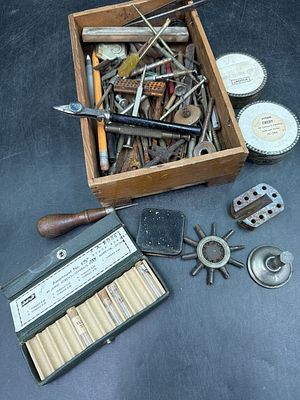 Vintage Watchmakers or Jeweler's Tool and Parts. Includes antique metal tools such as punches 