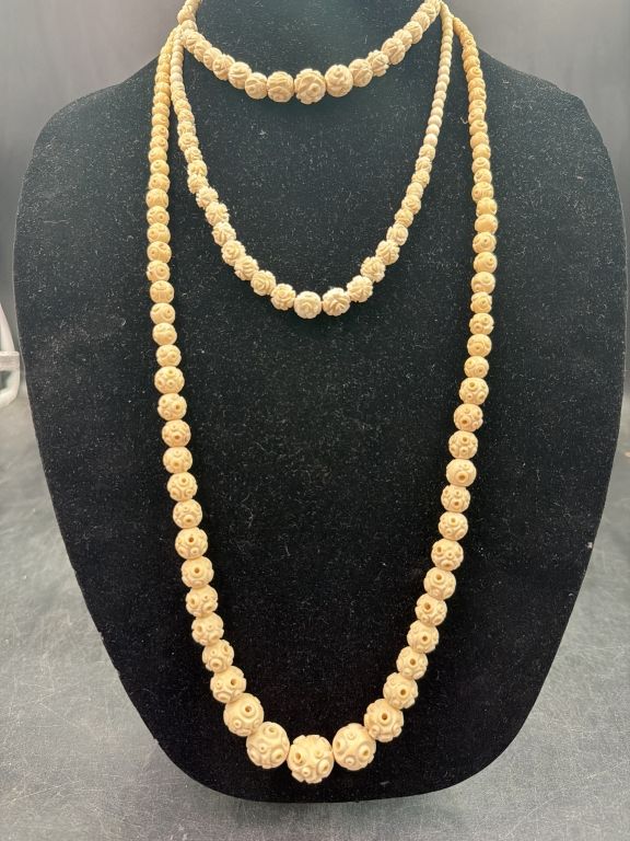 Lot 156: Vintage Art Nouveau or Mid Century Ivory Necklaces