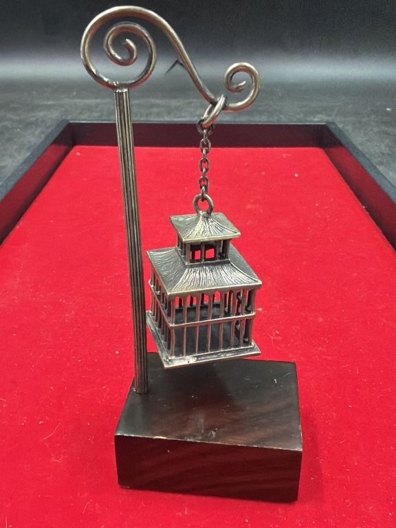 Lot 190: Antique Miniature Sterling Bird Cage on Stand