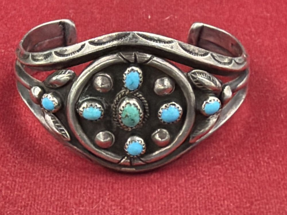 Lot 198: Navajo Cuff Bracelet w/Cluster Design "Mary Lew"