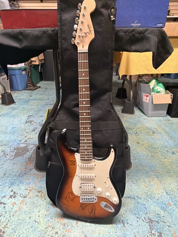 Lot 201: Signed Styx Squire Fender Guitar