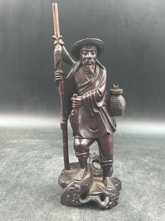 Lot 220: Chinese Boxwood Fisherman Statue