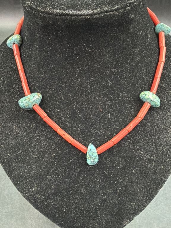Lot 274: Native American Red Coral Pipes & Turquoise