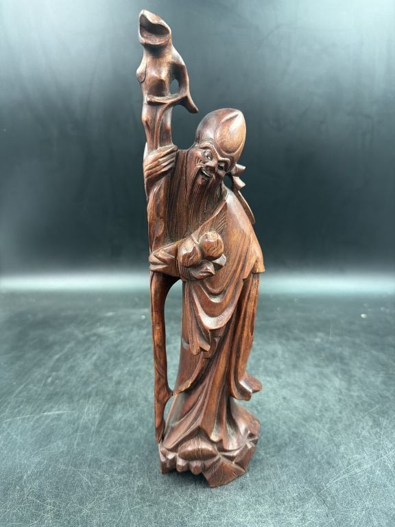 Lot 276: Vintage Hand Carved Shou Xing Statue