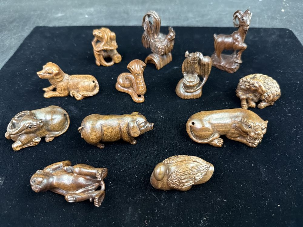 Lot 311: Vintage Chinese Boxwood Carved Zodiac Animals