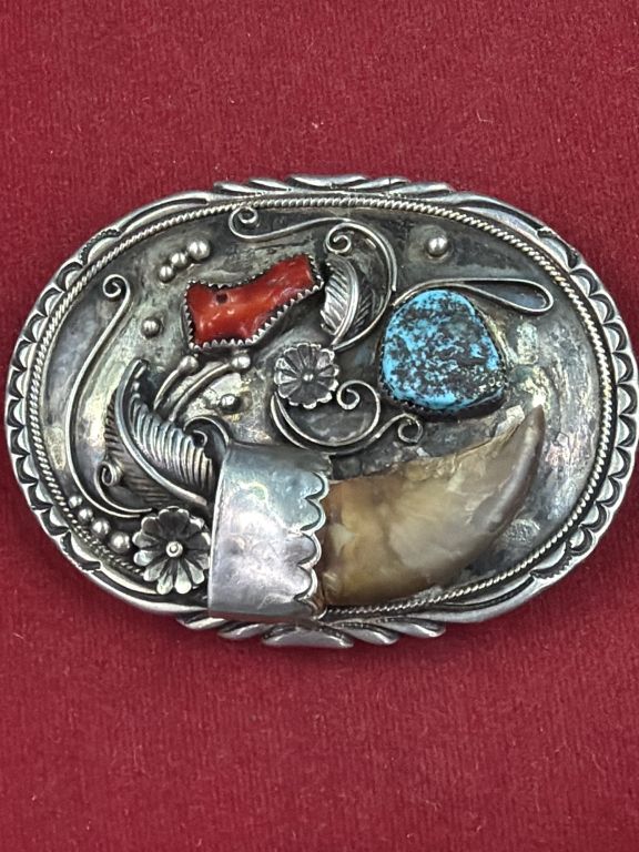 Lot 326: Native American Sterling Belt Buckle