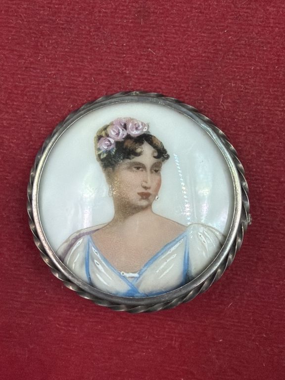 Lot 342: Antique French Empire Hand Painted Portrait Brooch