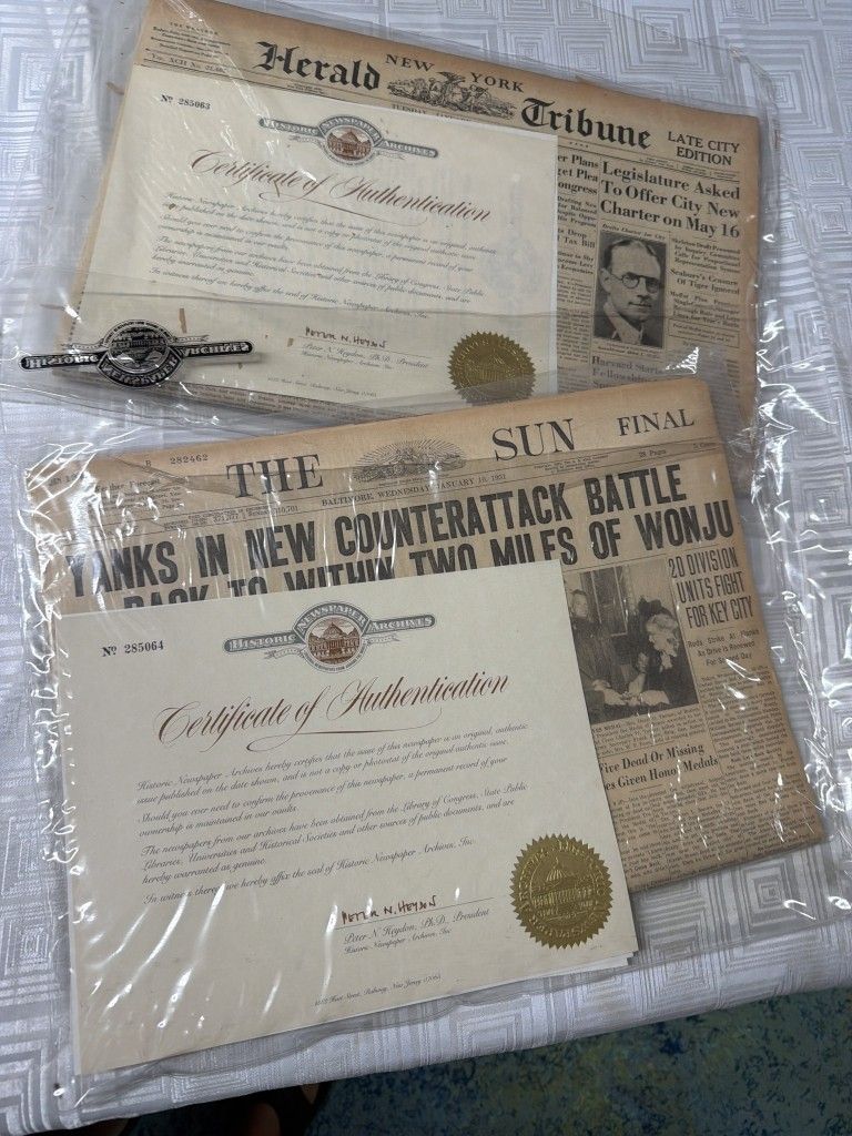 Lot 359: Vintage Certified Newspapers