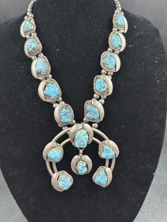 Lot 361: Native American Turquoise Squash Blossom