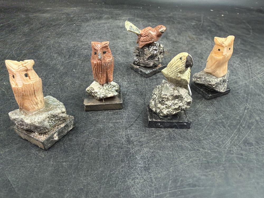 Lot 399: Vintage Carved Stone Animals w/Minerial Rock Base