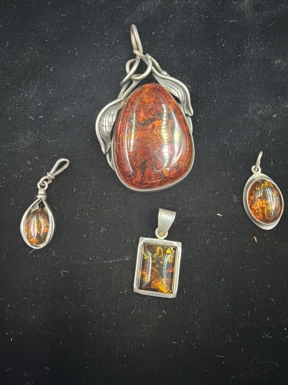 Sterling Silver Amber Pendants