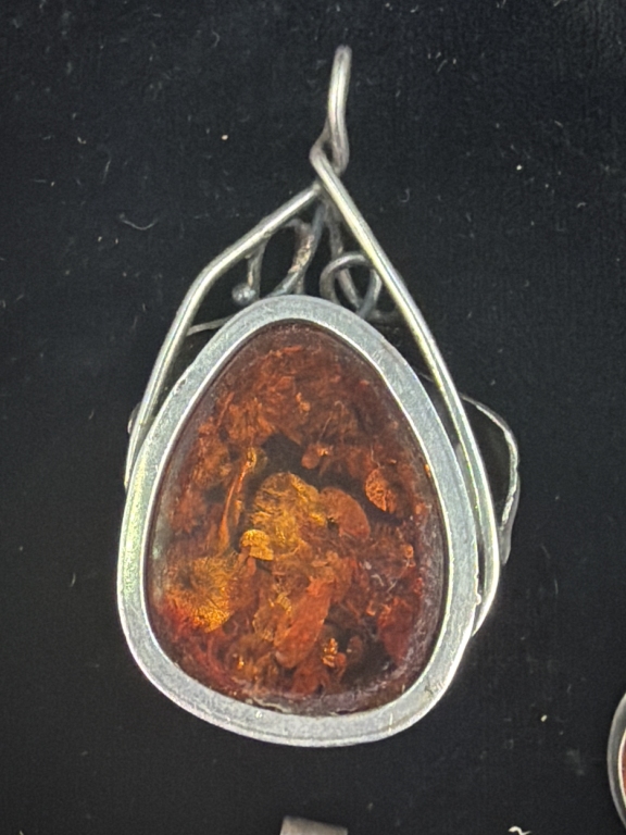 Sterling Silver Amber Pendants