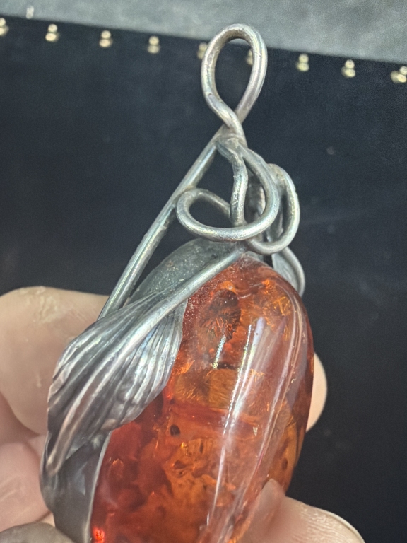 Sterling Silver Amber Pendants