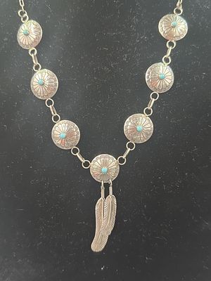 Vintage Native American Sterling Concho Necklace. Signed piece, see pictures. Total weight is 