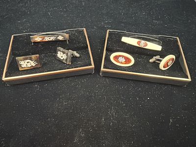 Asian Thai Tie Tac and Coupling. Set of 2 in this lot. Set tortoise mother Pearl, Ivory 