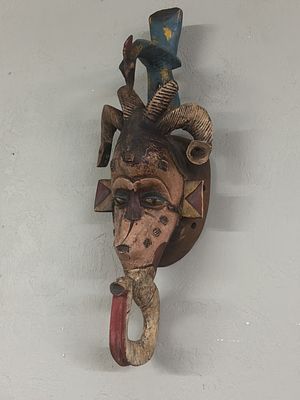 Vintage Hand Carved African Tribal Mask. Measures about 19" x 6.5" x 6. Baulo people of the 