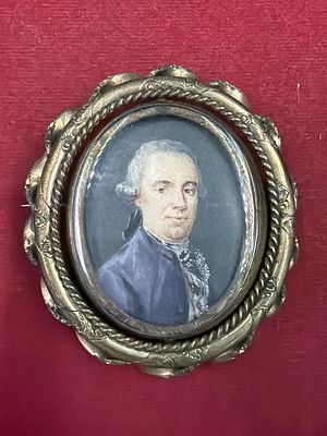 Victorian Mourning Brooch. Early Victorian Mounting locket containing woven hair and hand pained 