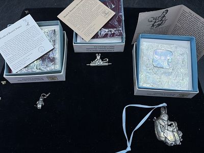 Beatrx Potter Sterling Items. Total of 3 and all have original boxes. Ornament, brooch and 