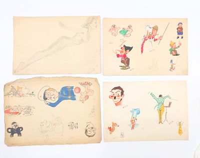 Подборка рисунков. 
1940-1950-е гг. 
4 шт. 
Размер от 20х29,5 до 23х32 см.