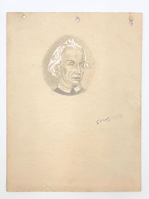 Портрет. 
1950 г.
Бумага, карандаш, белила. 
Размер 18,5х14 см. 
