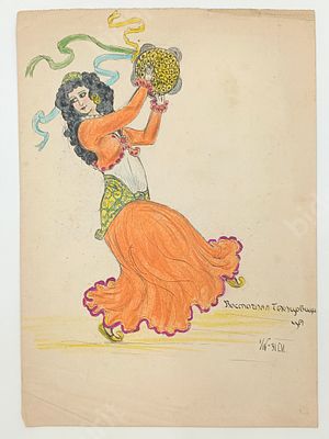 Восточная танцовщица. 
1931 г. 
Бумага, смешанная техника 
размер 26,5х16 см. 
ПП20-03-8